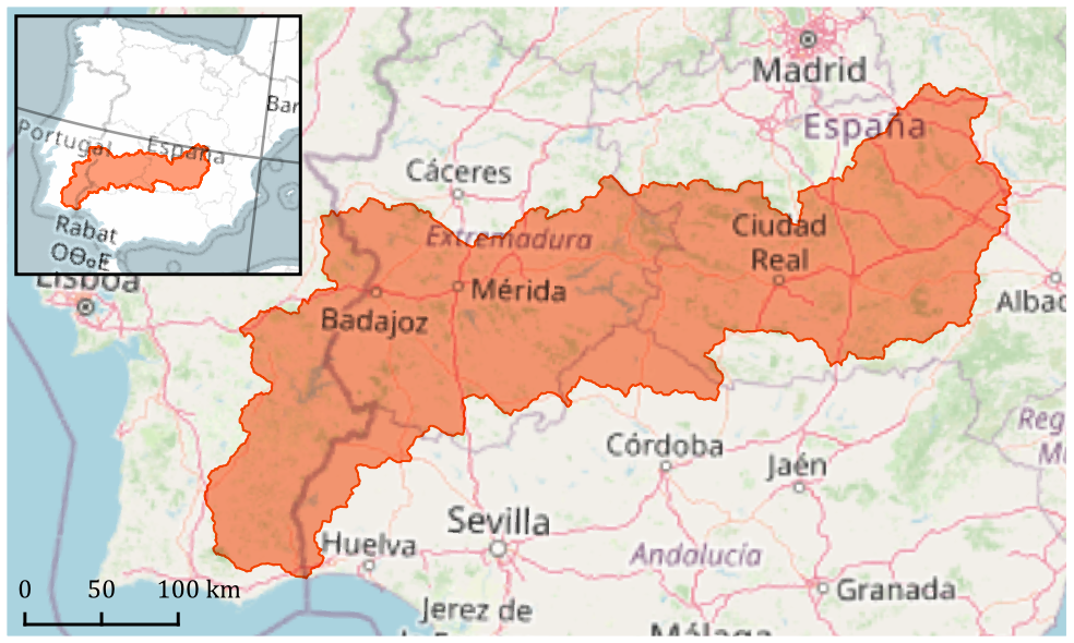 Guadiana river basin map